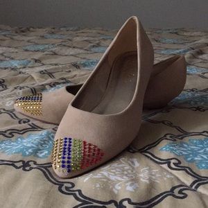 Tan Flats with small wedge heel